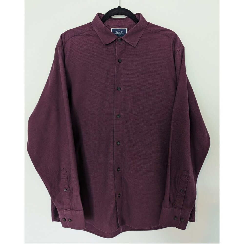 Charles Tyrwhitt Burgundy Button Down Casual Shirt. Size L